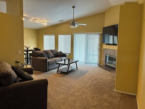 Smart TV, fireplace, video games