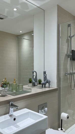 Apartment | Bathroom | Shower, hair dryer, towels