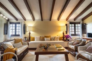 TV connectée, cheminée, livres
