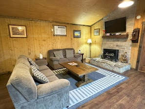 Smart-TV, Kamin, DVD-Player, Bücher