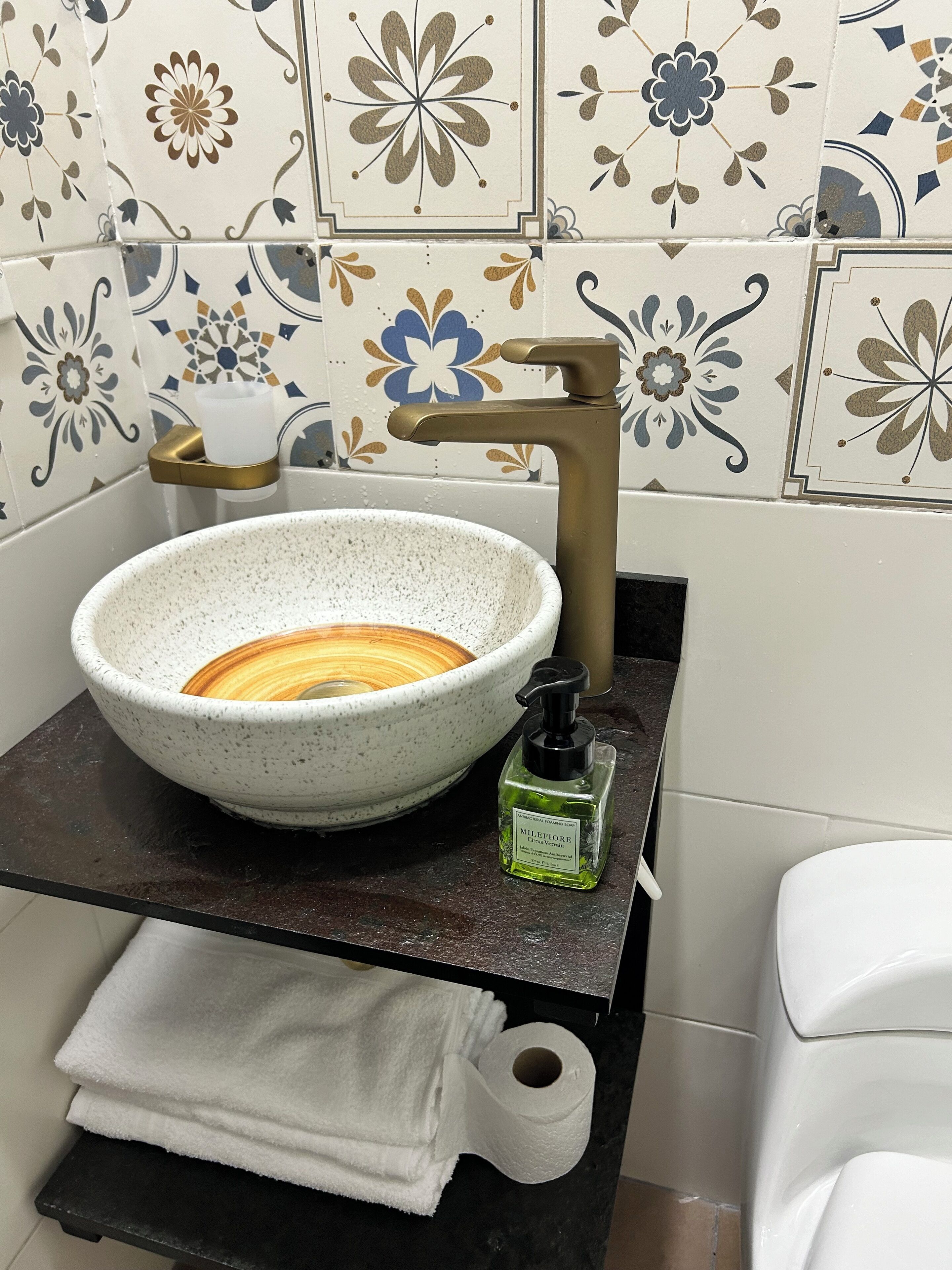 Doccia, asciugacapelli, asciugamani, carta igienica