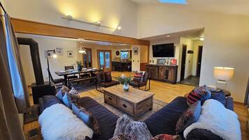 TV, fireplace, video games, DVD player