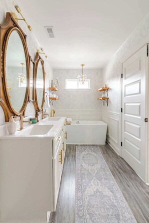 Shower, eco-friendly toiletries, hair dryer, towels