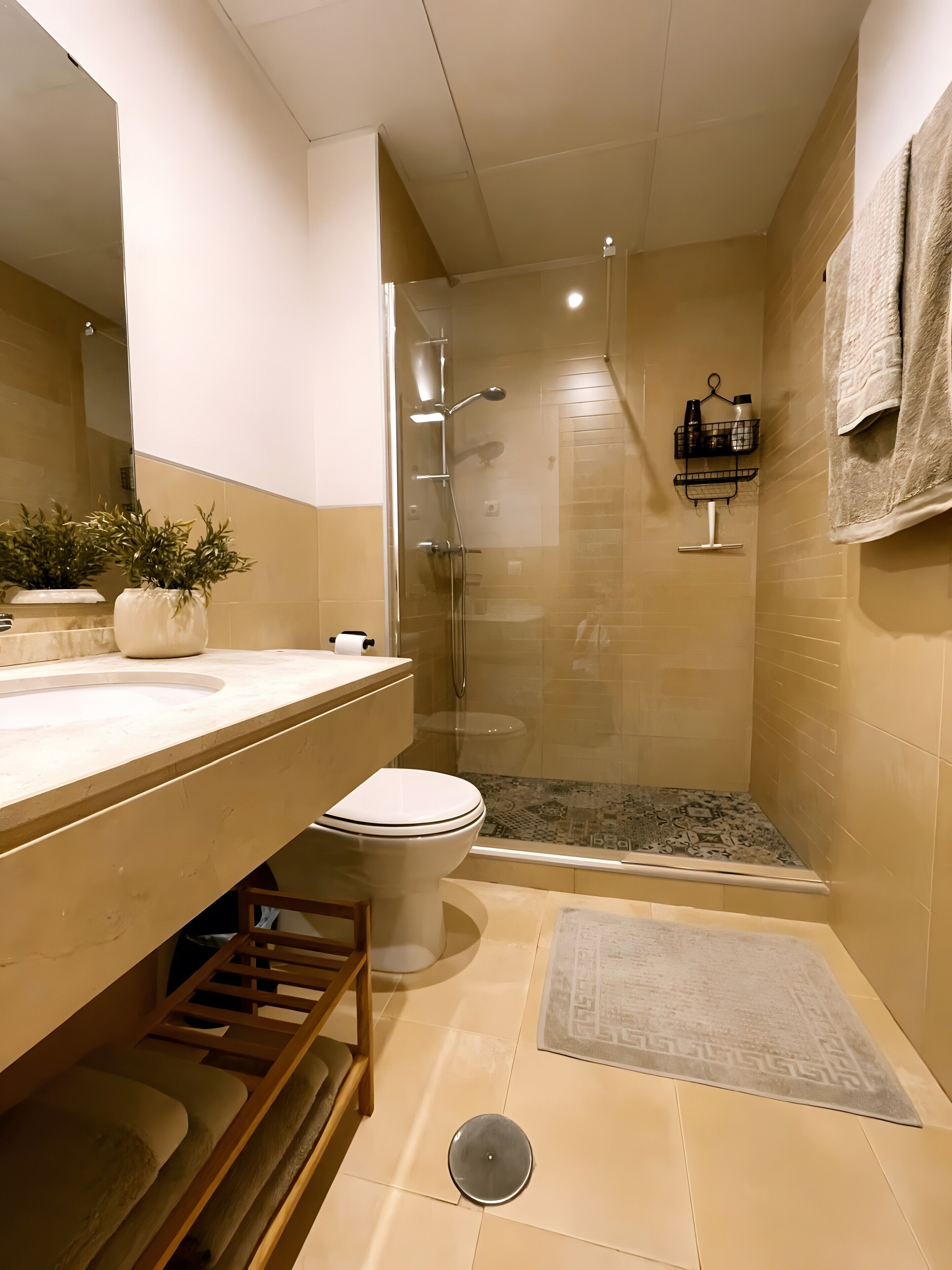 Een douche, een haardroger, handdoeken