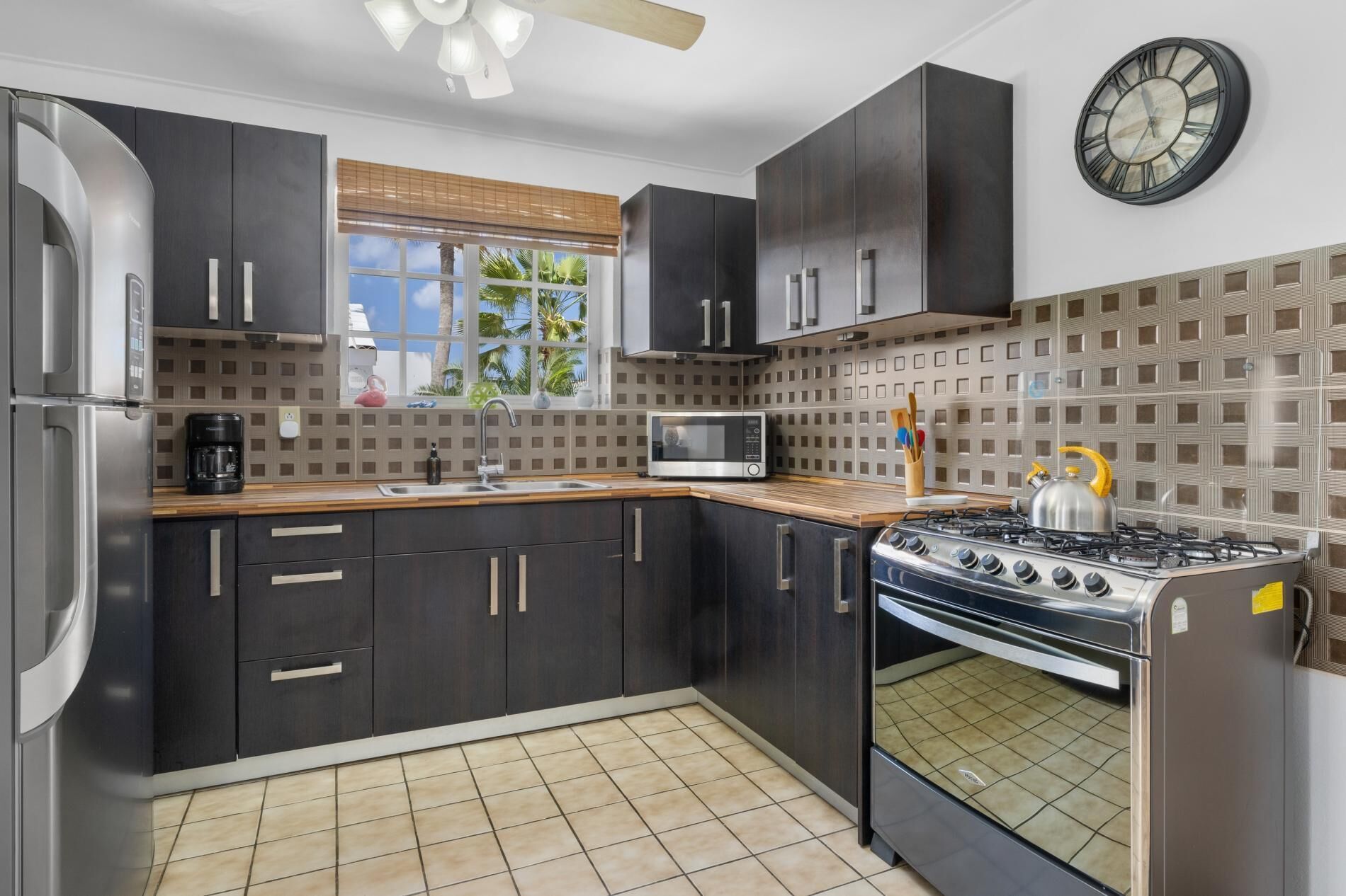 Fridge, microwave, oven, toaster