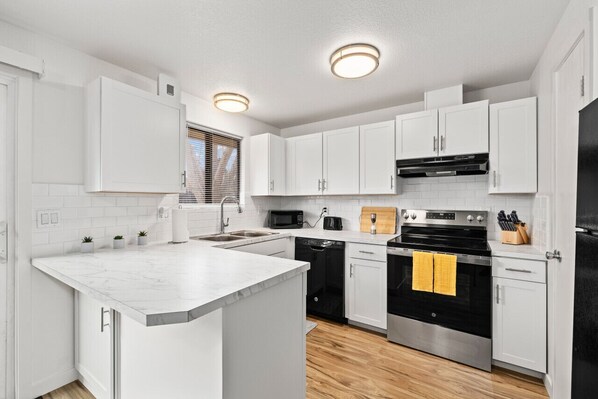 Kühlschrank, Mikrowelle, Ofen, Herdplatte