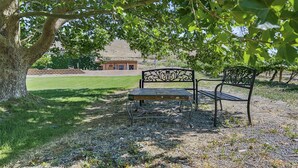 A bench under a tree in a park with a building in the background. - Sparn Mountain Hideaway 3 Bedroom Home (Grand Junction)