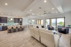 House, Multiple Bedrooms | Living area | Smart TV - 3552/3554 Big Kahuna Oasis: 10br, Pools & Beach Access 10 Bedroom Home (Fort Myers Beach)