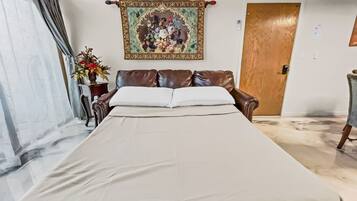 1 bedroom, desk, laptop workspace, iron/ironing board
