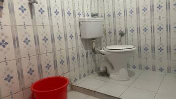 Shower, rainfall showerhead, towels, soap