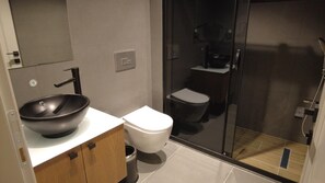 Shower, free toiletries, hair dryer, slippers