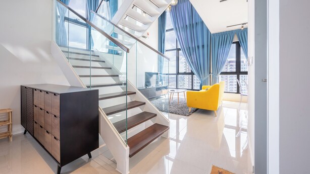 Deluxe Duplex, City View | Living area | 50-inch Smart TV with satellite channels - HighPark Suites by Airhost (Petaling Jaya)