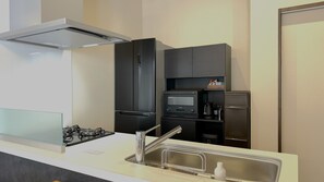 Fridge, microwave, stovetop, rice cooker