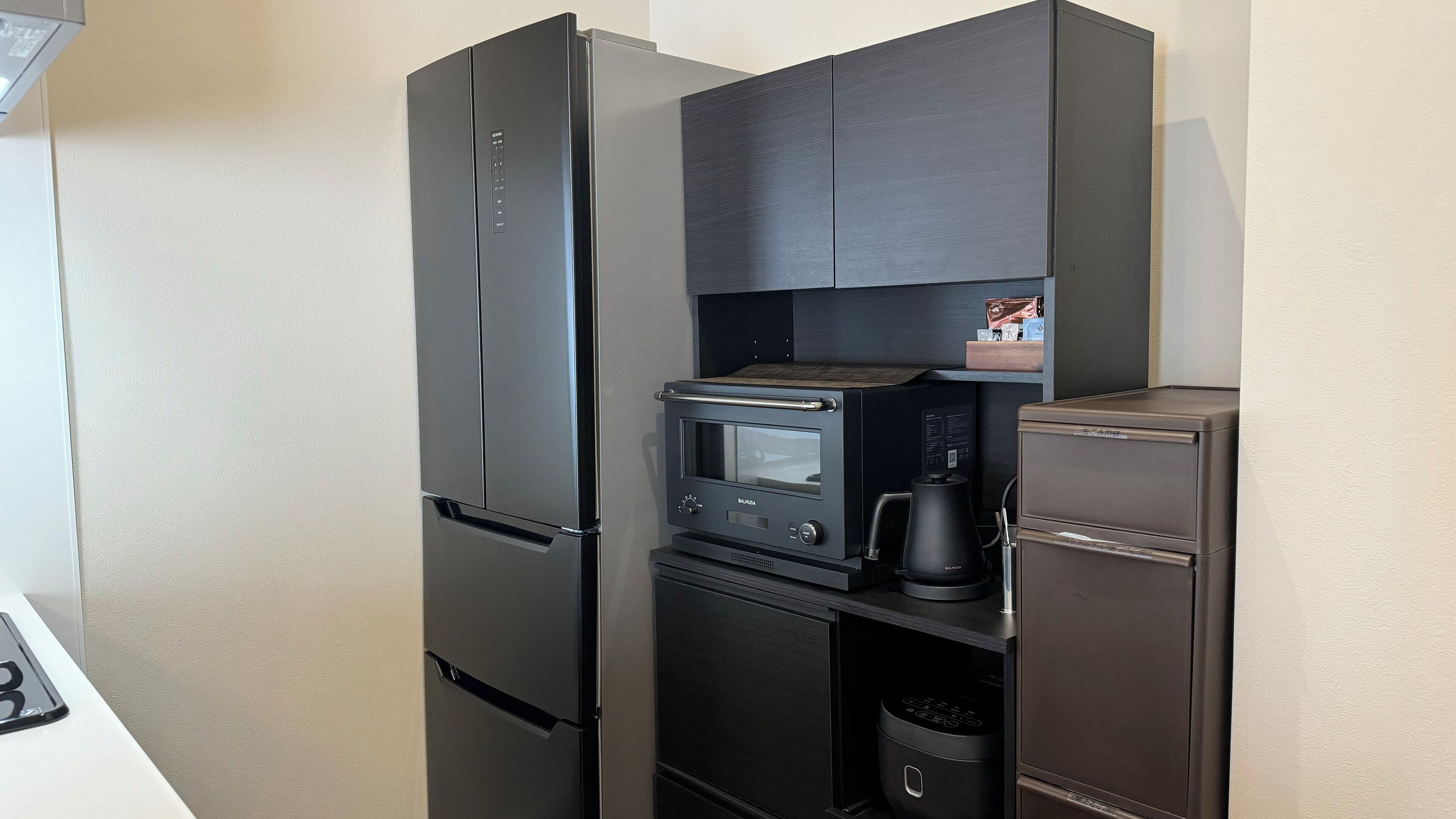 Kühlschrank, Mikrowelle, Herdplatte, Reiskocher