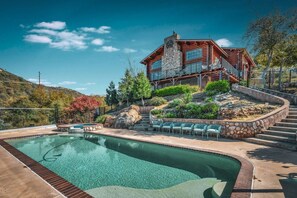 Outdoor pool, a heated pool - Japatul House-Log Mansion w Pool, HotTub, Disc Golf-Check Google 5 Star Reviews! (San Diego County)