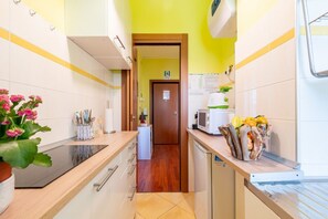 Kühlschrank, Mikrowelle, Herdplatte, Toaster