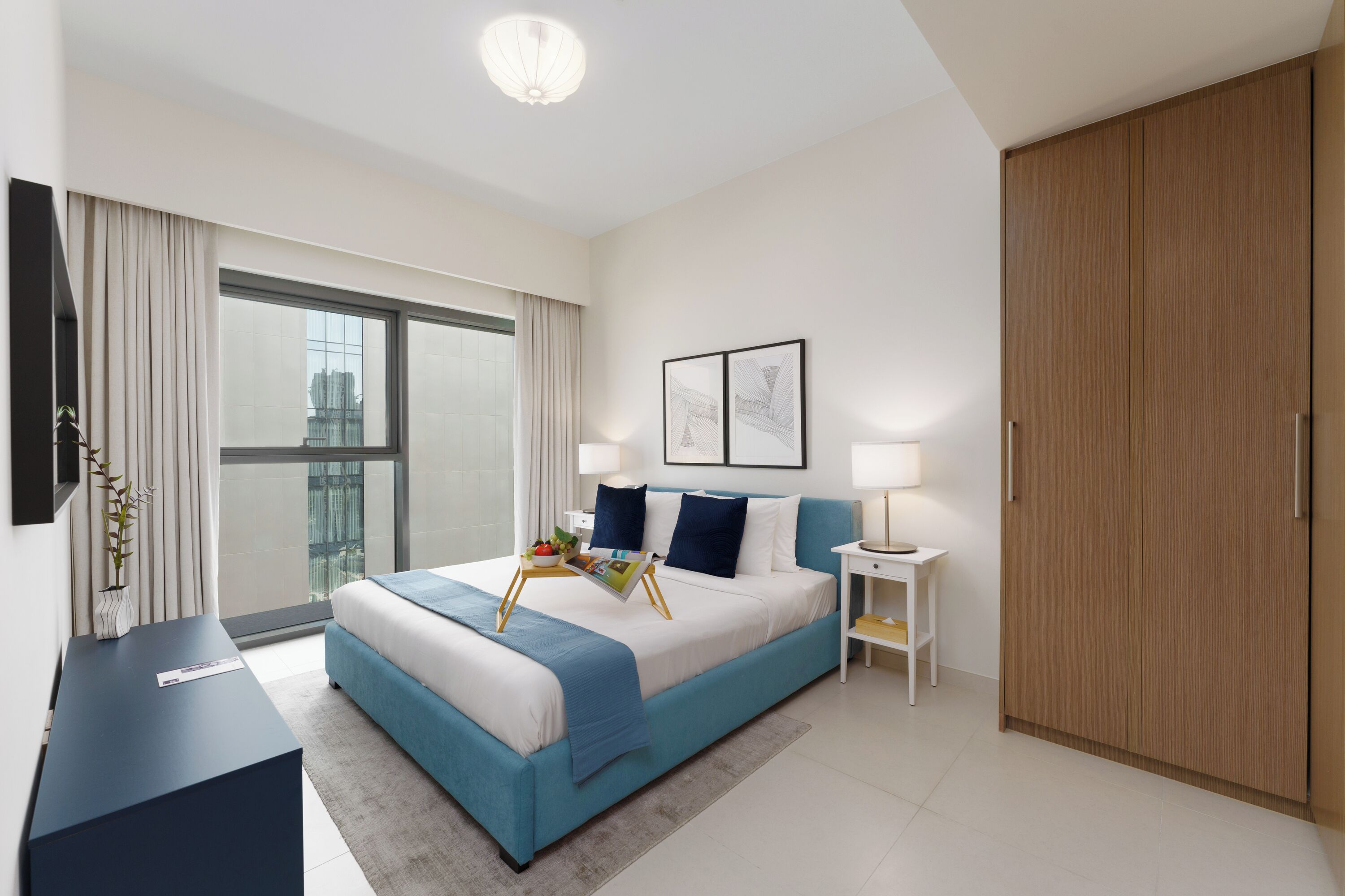 شقة ديلوكس - غرفتا نوم - بشرفة | 2 عدّة غرف نوم وخزنة داخل الغرفة وستائر تعتيم ومكواة/لوح كي