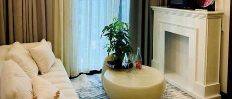 Luxury Apartment, City View | 2 bedrooms, desk, laptop workspace, blackout drapes