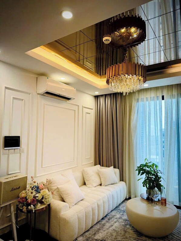 Luxury Apartment, City View | 2 bedrooms, desk, laptop workspace, blackout drapes