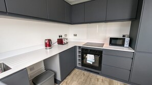 Fridge, microwave, oven, toaster