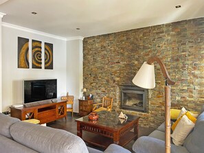 TV, fireplace