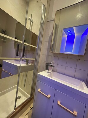 Douche, sèche-cheveux, serviettes fournies, papier toilette