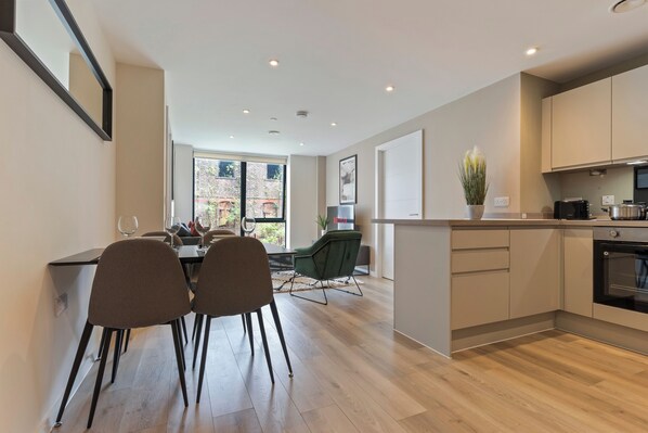 Apartment | Private kitchen | Fridge, microwave, oven, stovetop