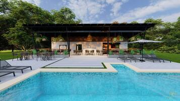 Una piscina al aire libre