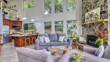 Älytelevisio, takka, DVD-soitin, pöytätennispöytä