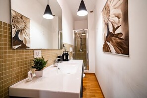 Douche, séchoir à cheveux, bidet, serviettes fournies