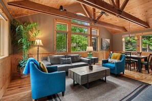 Living area - Family Getaway Carnelian Bay! Pool Table, Stone Fireplace, & Large Backyard (Carnelian Bay)