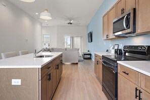 Fridge, microwave, stovetop, toaster