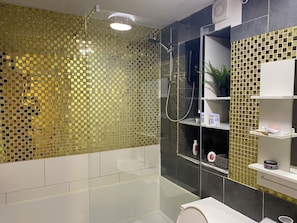 Douche, séchoir à cheveux, bidet, serviettes fournies