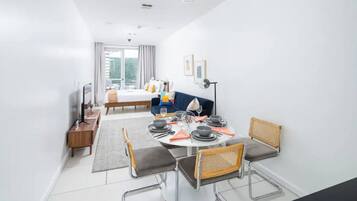 1 bedroom, iron/ironing board, travel crib, bed sheets