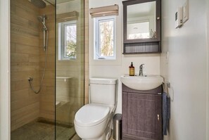 Dusche, Haartrockner, Seife, Toilettenpapier