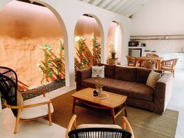 Romantic Room, 2 Bedrooms, Private Pool | Living room | 32-inch Smart TV with digital channels
