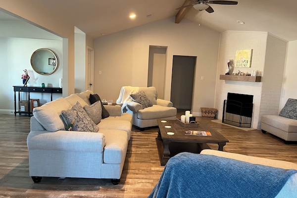 Spacious living room with smart Tv