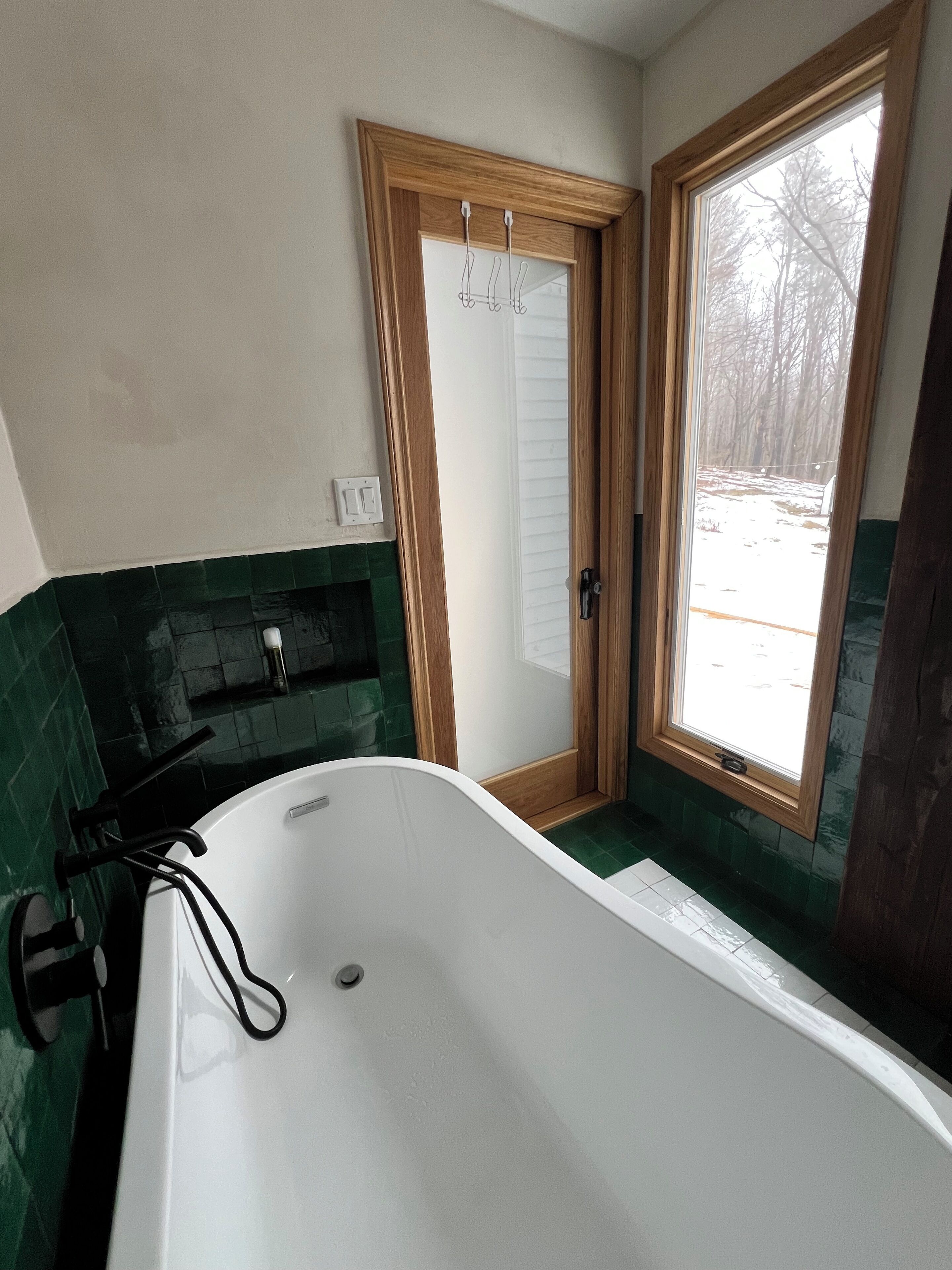 Shower, towels, soap, toilet paper