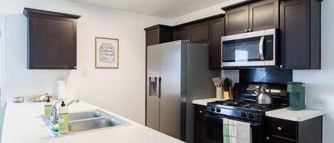 Fridge, microwave, oven, dishwasher