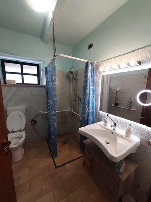 Ducha, secador de pelo, bidé y toallas