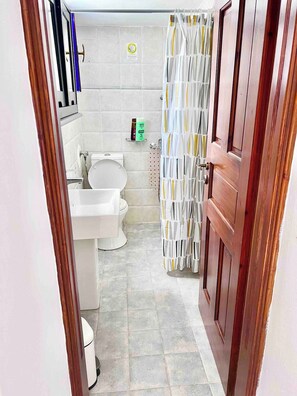 Shower, hair dryer, towels, soap - Sunset Suite: Charming 2-bedroom apartment with WiFi, AC in Center of Mykonos (Mikonos)