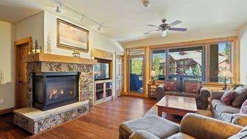 TV, fireplace