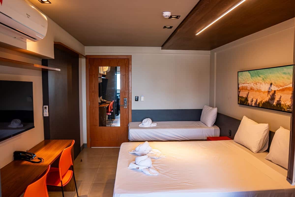 Hypo-allergenic bedding, desk, laptop workspace, soundproofing