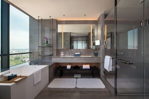Executive Suite, 1 King Bed | Bathroom | Separate tub and shower, rainfall showerhead, hair dryer, bathrobes - Jieyang Marriott Hotel (Jieyang)