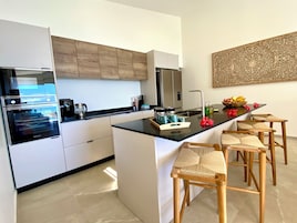 Luxury Villa, Private Pool, Beach View | Private kitchen | Fridge, microwave, oven, stovetop