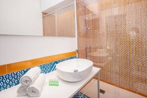 Regadera, secadora de cabello, bidet, toallas
