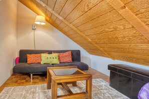 Smart TV, chimenea, reproductor de DVD y libros