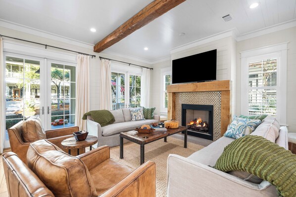 TV, fireplace