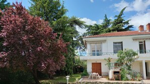 A two-story house with a swimming pool, a brick fireplace, and a garden with a large tree. - Beautiful house with large spring-water pool at the gateway to the Cévennes  (Alès)