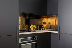 Fridge, microwave, oven, dishwasher